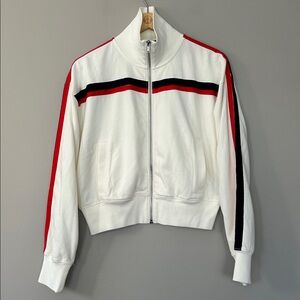 J. Crew Terry Full-Zip Track Jacket Size XS Retro Cream Red Blue Stripe